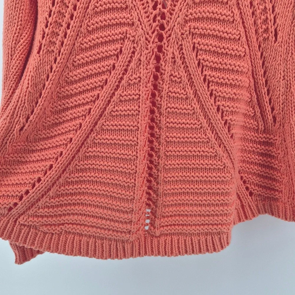 Soft Surroundings Coral Orange Crochet Knit Button Front Cardigan Sweater‎ PM